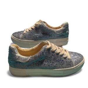 Betsey Johnson Silver and Teal Crystal Low-Top Sneakers